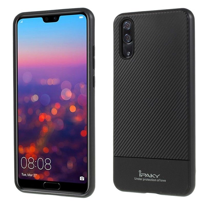 Case Hoesje Huawei P20 Grijs Zwart Telefoonhoesje Ipaky Koolstofvezel