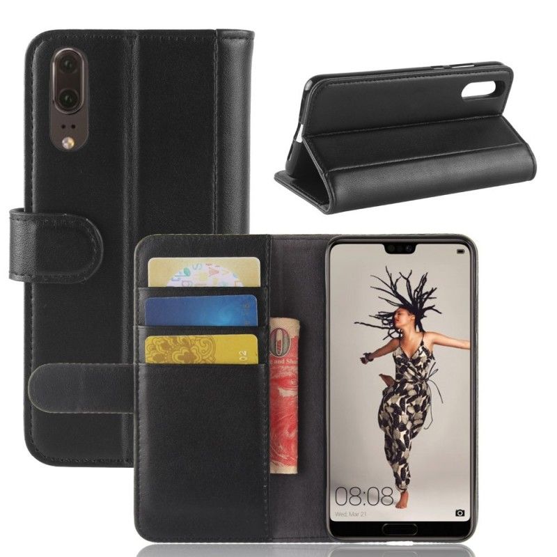 Cover Folio-hoesje Huawei P20 Bruin Zwart Telefoonhoesje Echt Leer