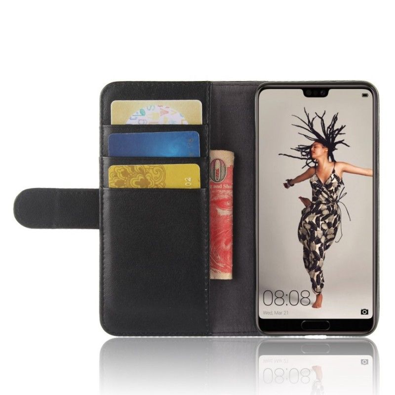 Cover Folio-hoesje Huawei P20 Bruin Zwart Telefoonhoesje Echt Leer
