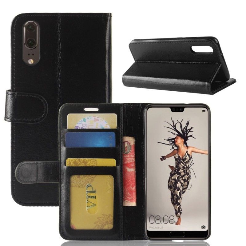 Flip Case Leren Huawei P20 Wit Zwart Ultra Kunstleer