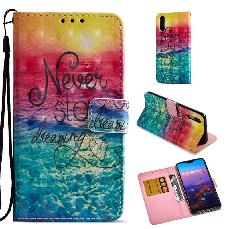 Leren Hoesje Huawei P20 Stop Nooit Met Dromen 3D
