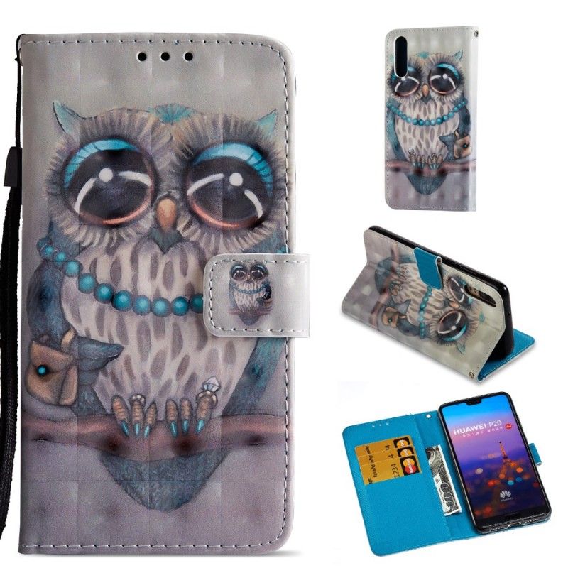 Leren Hoesje Huawei P20 Telefoonhoesje Miss Uil 3D