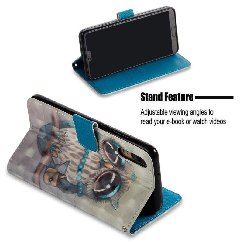 Leren Hoesje Huawei P20 Telefoonhoesje Miss Uil 3D