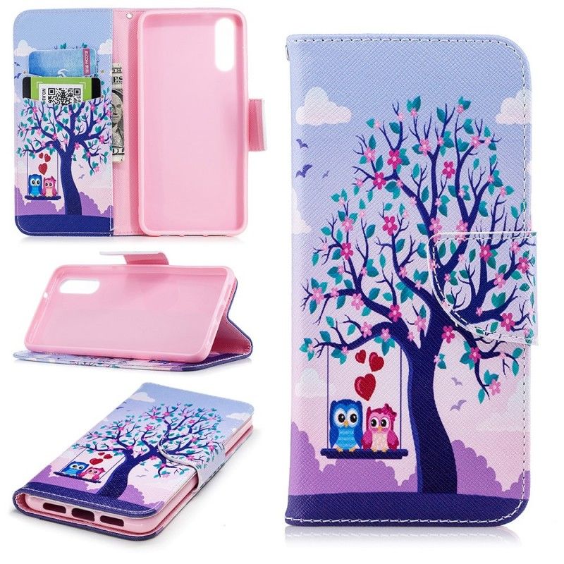 Leren Hoesje Huawei P20 Uilen Op De Schommel