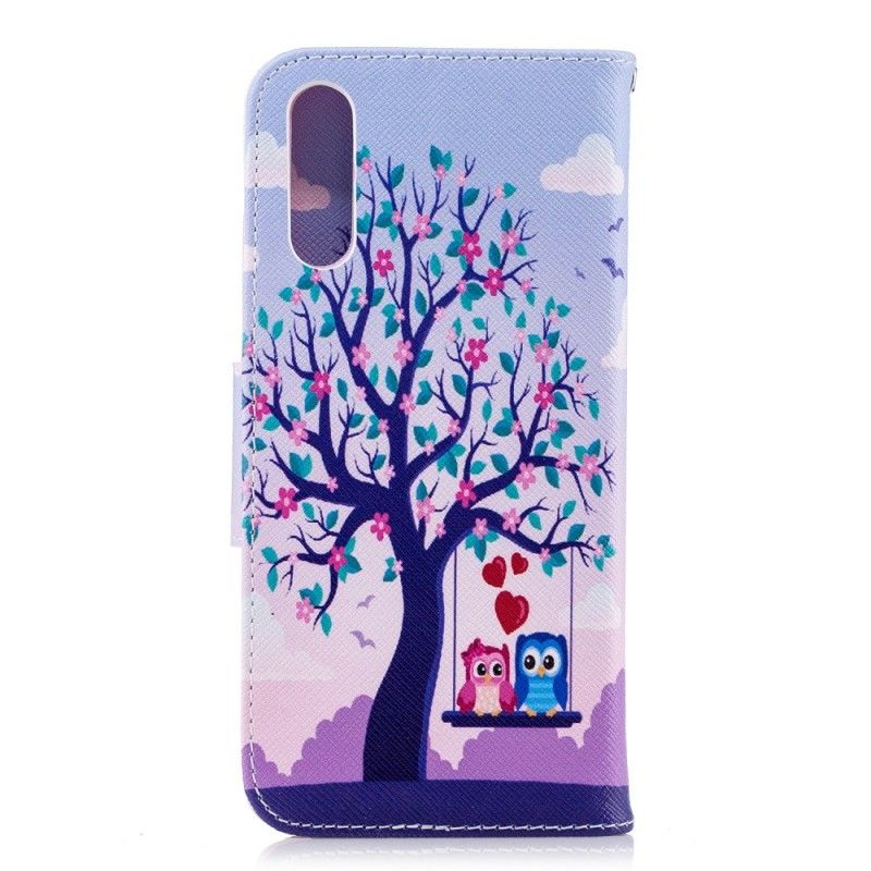 Leren Hoesje Huawei P20 Uilen Op De Schommel