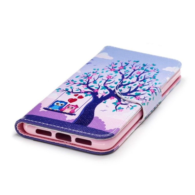 Leren Hoesje Huawei P20 Uilen Op De Schommel