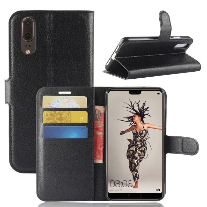 Leren Hoesje Huawei P20 Wit Zwart Retro Lychee
