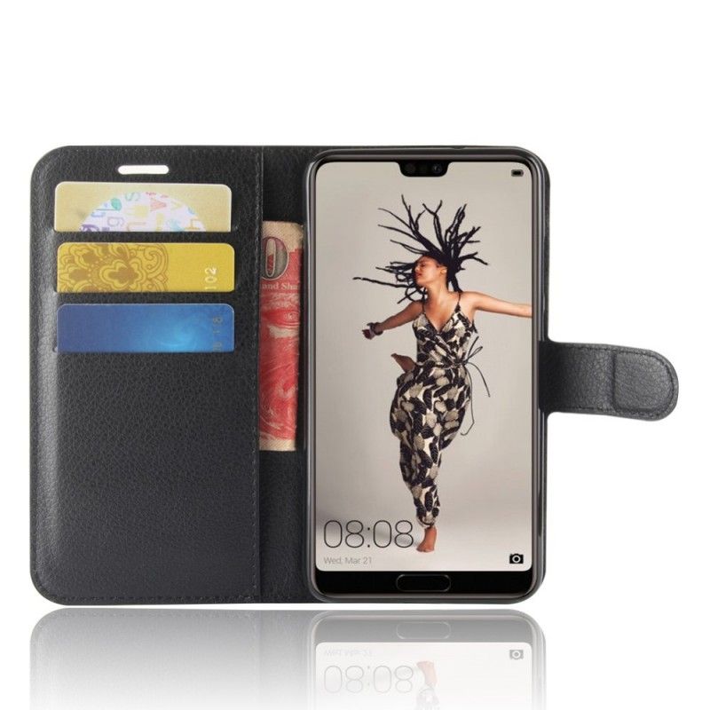 Leren Hoesje Huawei P20 Wit Zwart Retro Lychee