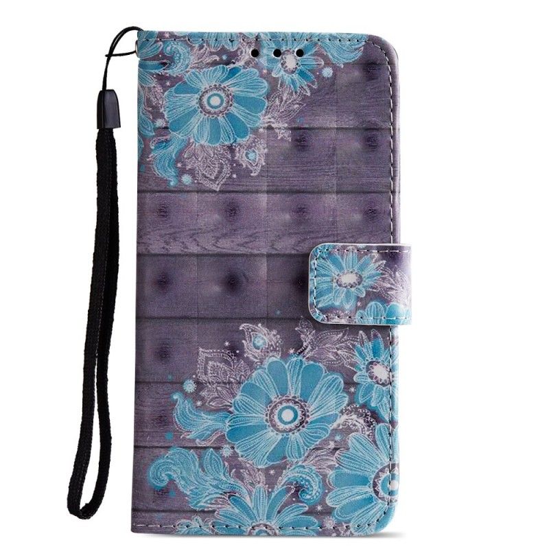 Leren Hoesje voor Huawei P20 3D Blauwe Bloemen