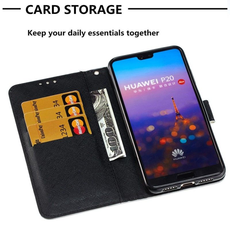 Leren Hoesje voor Huawei P20 3D Blauwe Bloemen