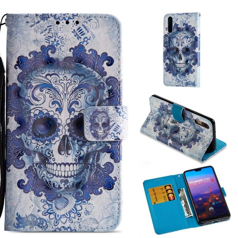 Leren Hoesje voor Huawei P20 3D Blauwe Schedel