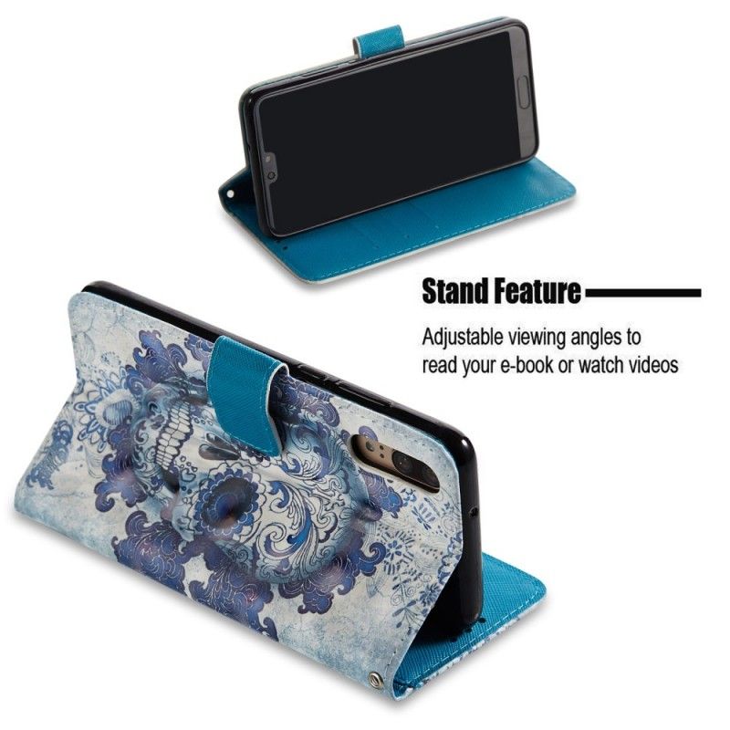 Leren Hoesje voor Huawei P20 3D Blauwe Schedel