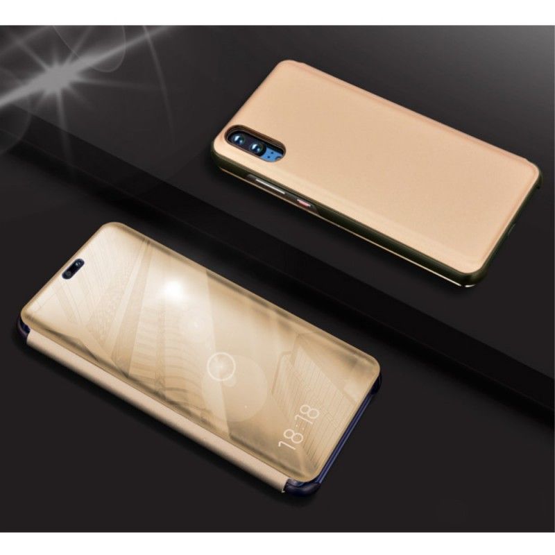 Zichtafdekking Huawei P20 Paars Zwart Spiegel En Kunstleer