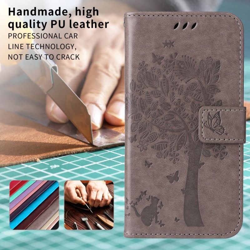 Leren Hoesje Huawei Pura 80 Ultra Kat En Boom Bescherming Hoesje