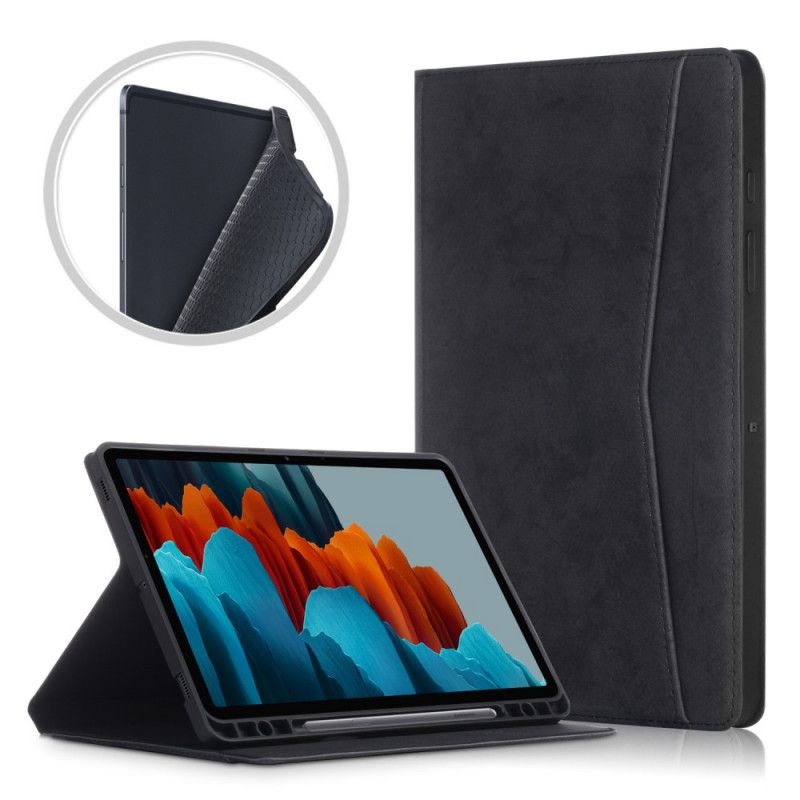 Cover Samsung Galaxy Tab S7 Plus Lichtblauw Zwart Zakelijk Leereffect