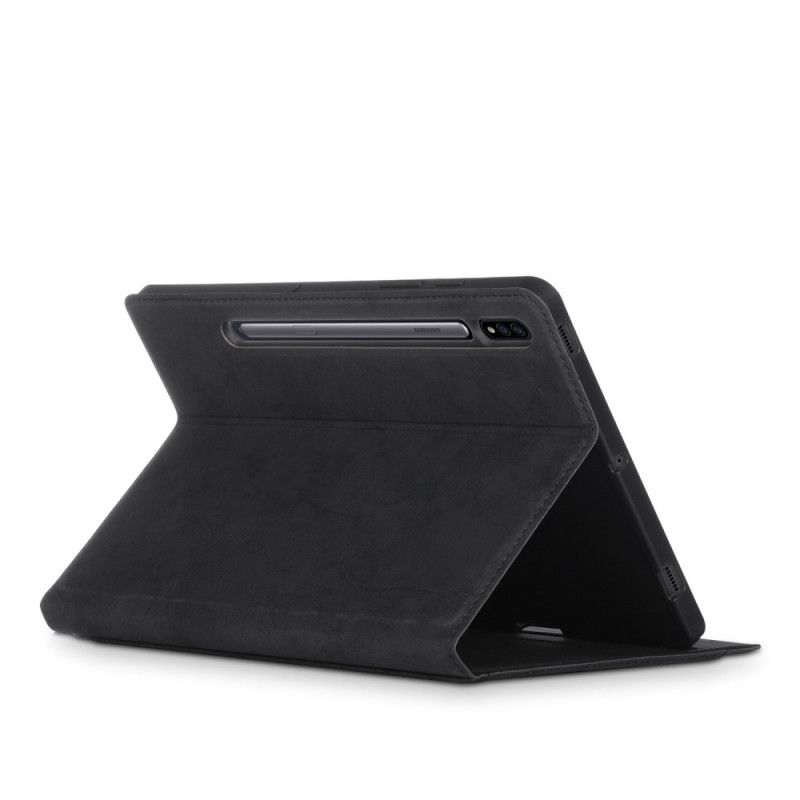 Cover Samsung Galaxy Tab S7 Plus Lichtblauw Zwart Zakelijk Leereffect