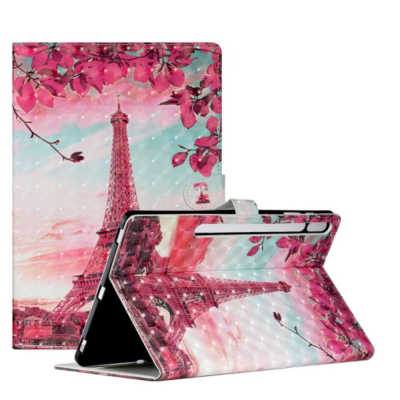 Leren Hoesje Samsung Galaxy Tab S7 Plus Bloemen Eiffeltoren