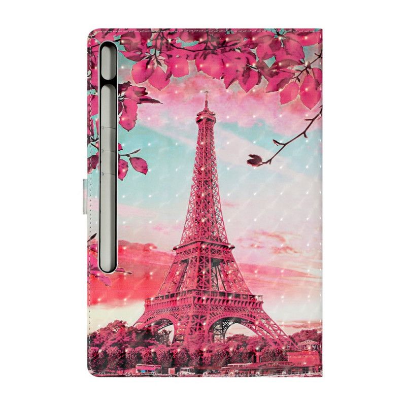 Leren Hoesje Samsung Galaxy Tab S7 Plus Bloemen Eiffeltoren