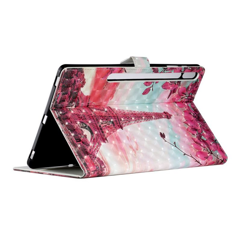 Leren Hoesje Samsung Galaxy Tab S7 Plus Bloemen Eiffeltoren