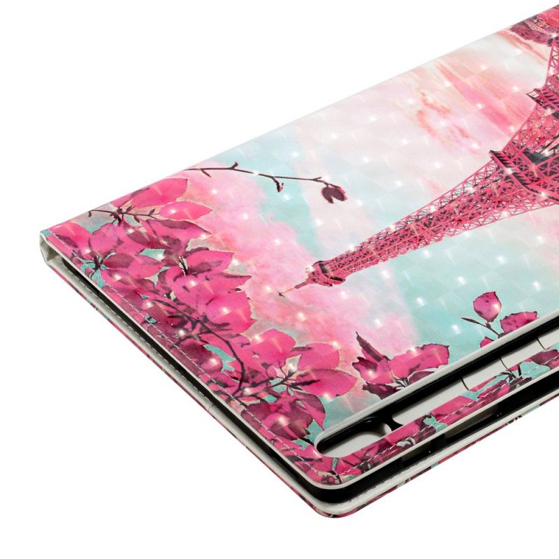 Leren Hoesje Samsung Galaxy Tab S7 Plus Bloemen Eiffeltoren