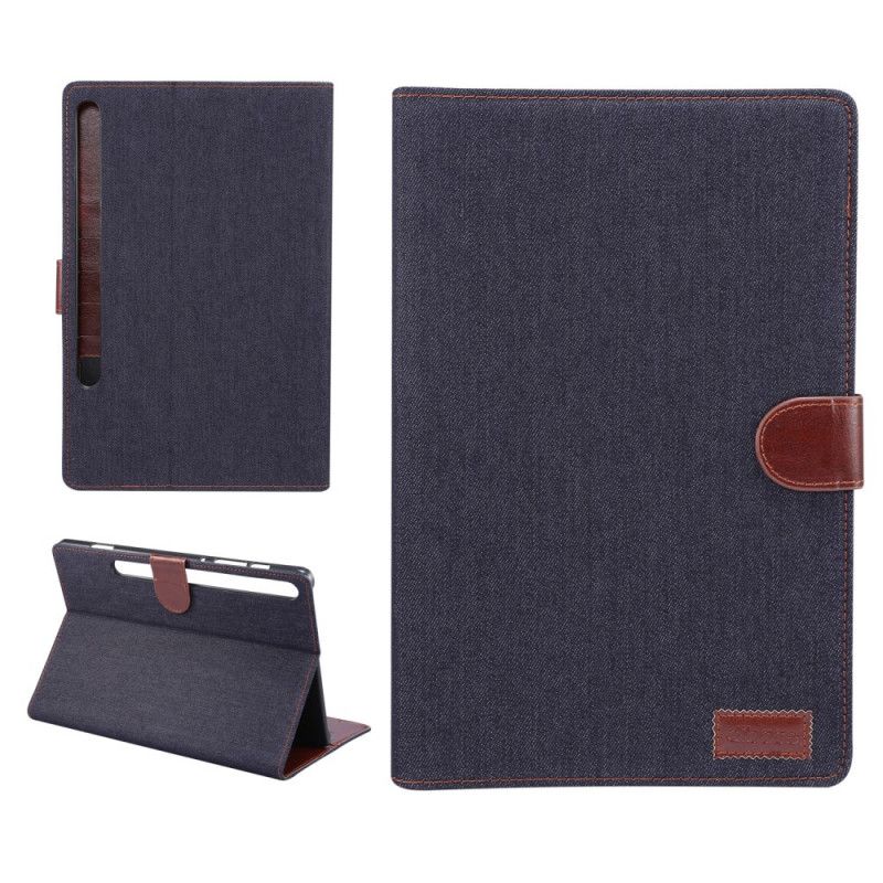 Leren Hoesje voor Samsung Galaxy Tab S7 Plus Donkerblauw Zwart Spijkerbroek