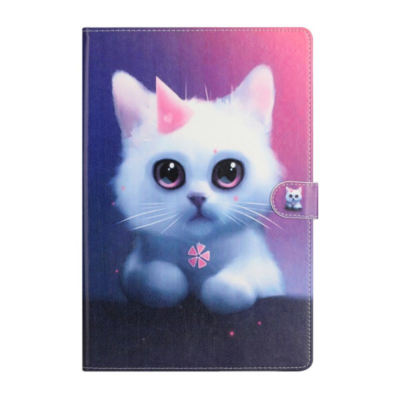 Leren Hoesje voor Samsung Galaxy Tab S7 Plus Witte Kitten