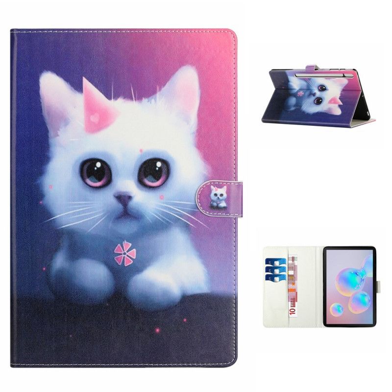 Leren Hoesje voor Samsung Galaxy Tab S7 Plus Witte Kitten