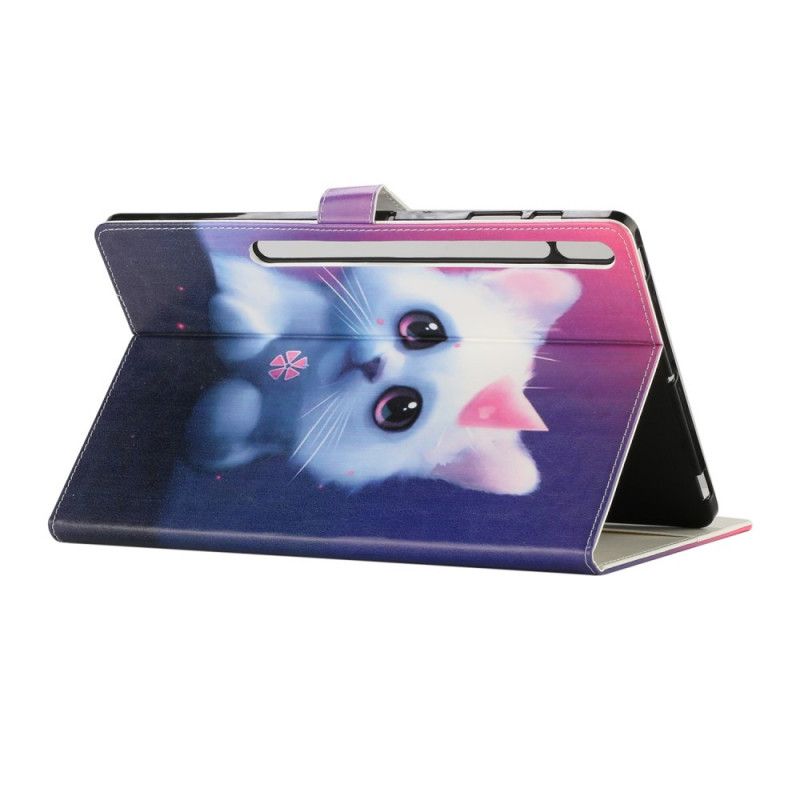 Leren Hoesje voor Samsung Galaxy Tab S7 Plus Witte Kitten