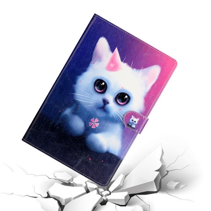 Leren Hoesje voor Samsung Galaxy Tab S7 Plus Witte Kitten