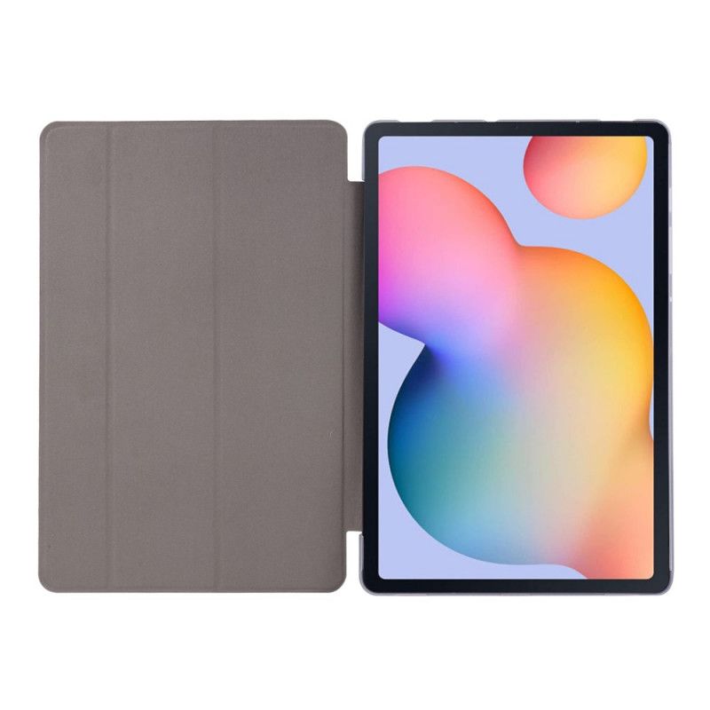 Smart Case Samsung Galaxy Tab S7 Plus Wit Zwart Kunstleer Zijdetextuur