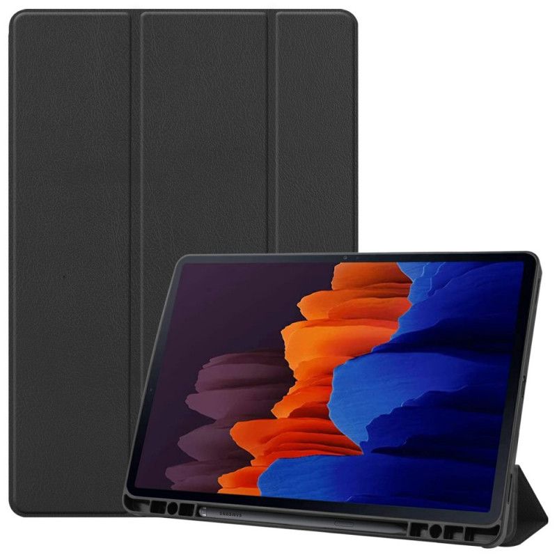 Smartcase Samsung Galaxy Tab S7 Plus Grijs Zwart Drievoudige Pennenhouder