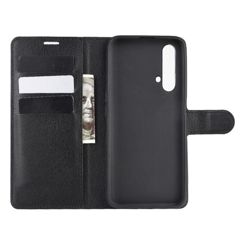 Leren Hoesje Realme X50 Wit Zwart Telefoonhoesje Klassiek Lychee-Effect