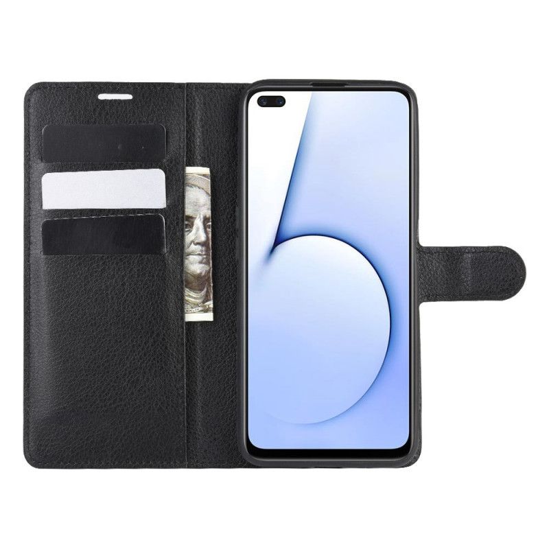 Leren Hoesje Realme X50 Wit Zwart Telefoonhoesje Klassiek Lychee-Effect