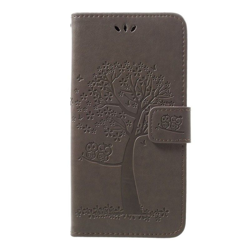 Cover Folio-hoesje Samsung Galaxy A30 Cyaan Zwart Telefoonhoesje Boom En String Uilen