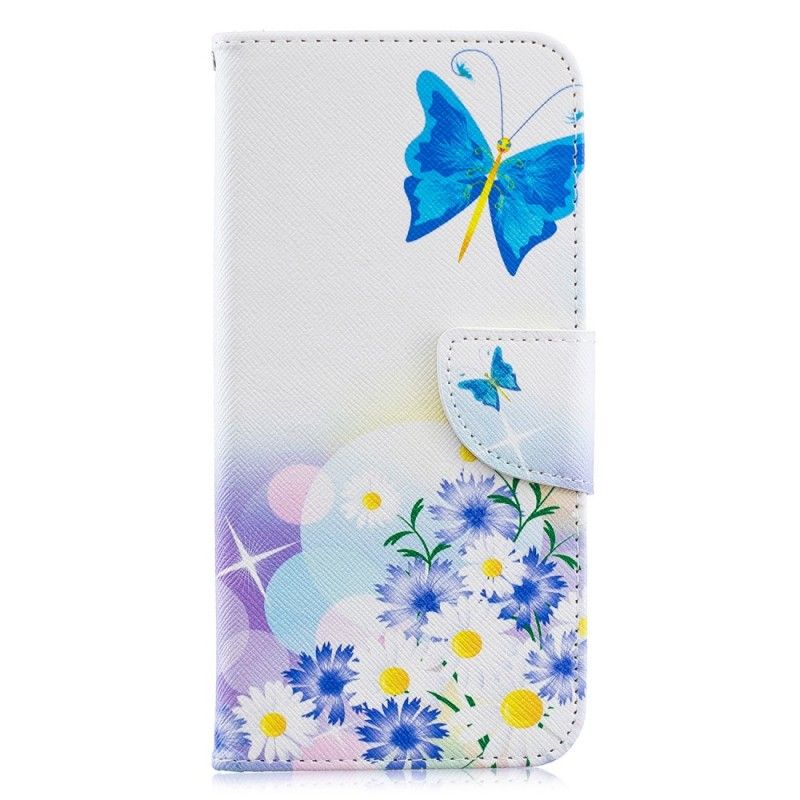 Cover Folio-hoesje Samsung Galaxy A30 Magenta Telefoonhoesje Geschilderde Vlinders En Bloemen