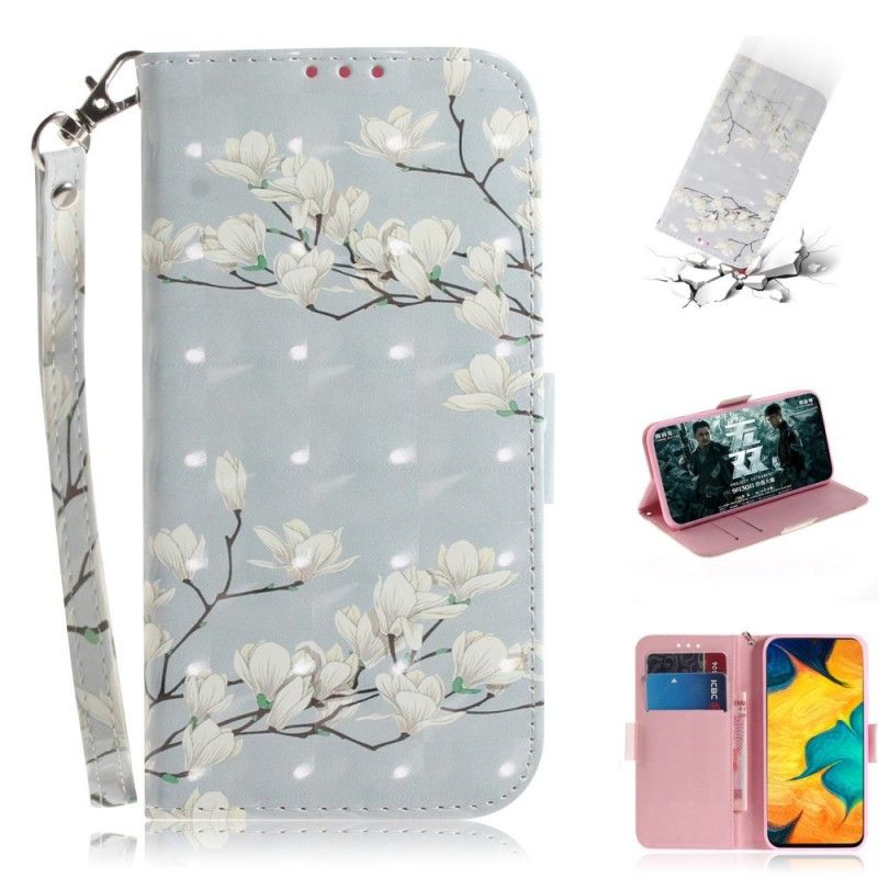 Flip Case Leren Samsung Galaxy A30 Bloeiende Boom Met String