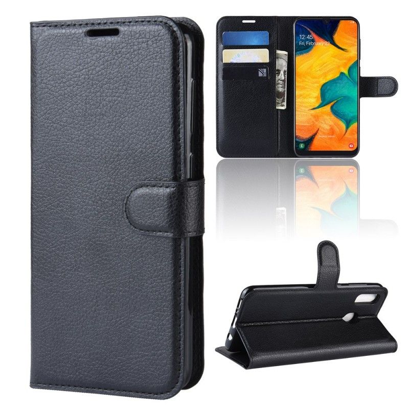 Flip Case Leren Samsung Galaxy A30 Wit Zwart Klassiek