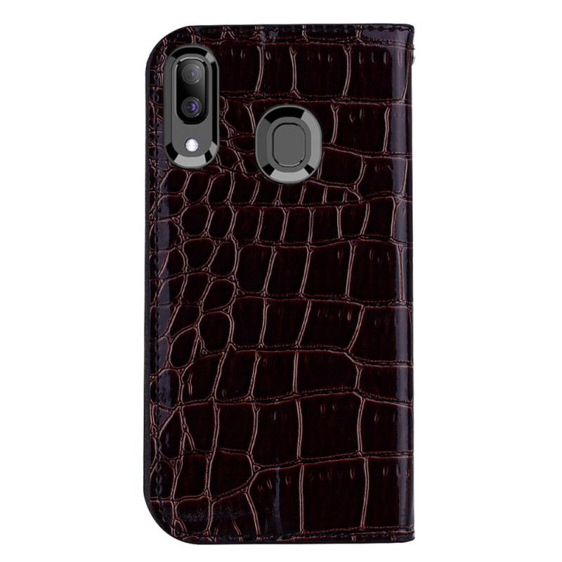 Folio-hoesje voor Samsung Galaxy A30 Oranje Zwart Krokodillenleer-Effect En Pailletten