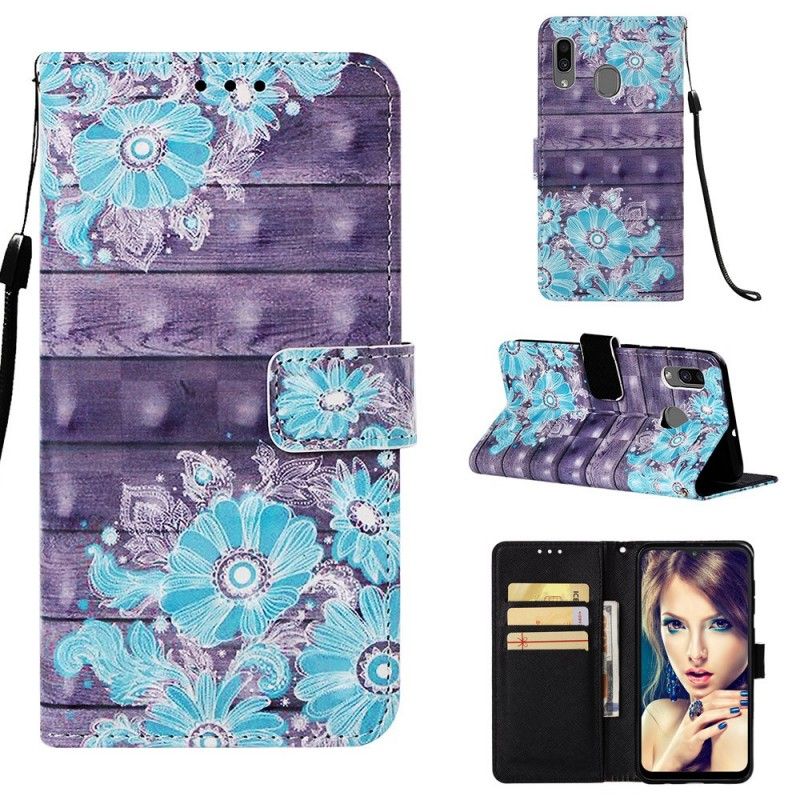 Leren Hoesje Samsung Galaxy A30 Blauwe Bloemen