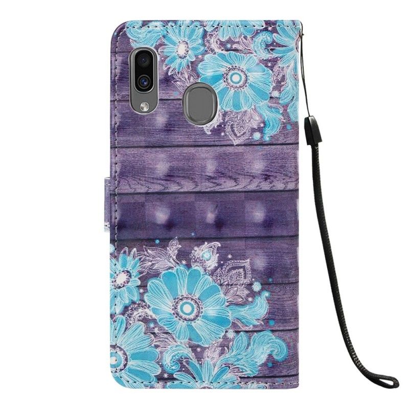 Leren Hoesje Samsung Galaxy A30 Blauwe Bloemen