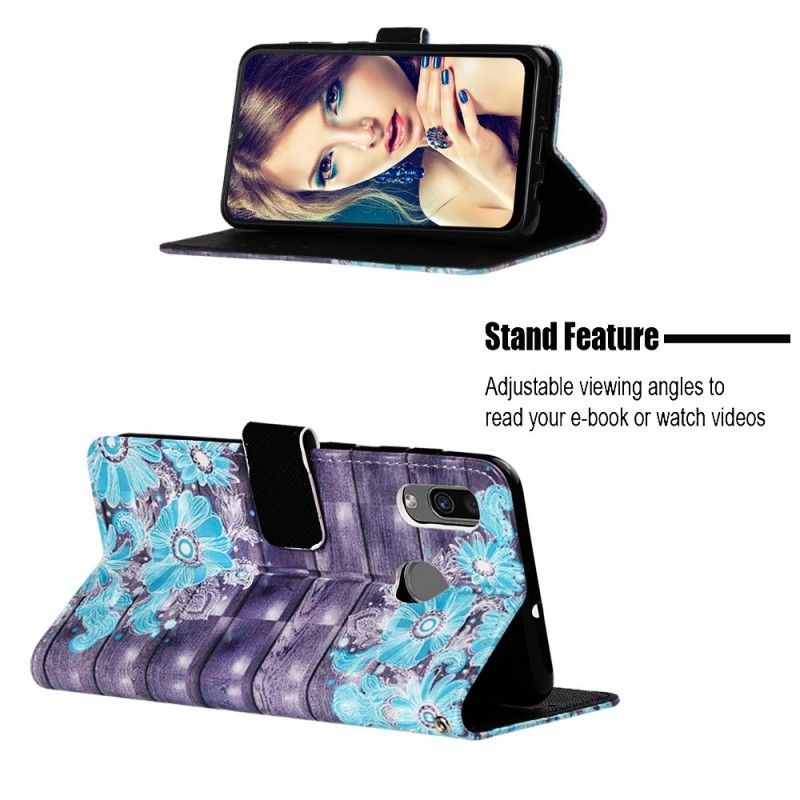 Leren Hoesje Samsung Galaxy A30 Blauwe Bloemen