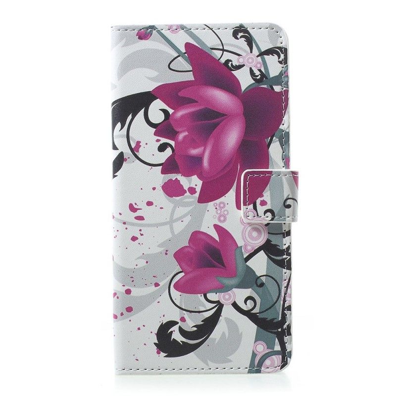 Leren Hoesje Samsung Galaxy A30 Magenta Telefoonhoesje Tropische Bloemen