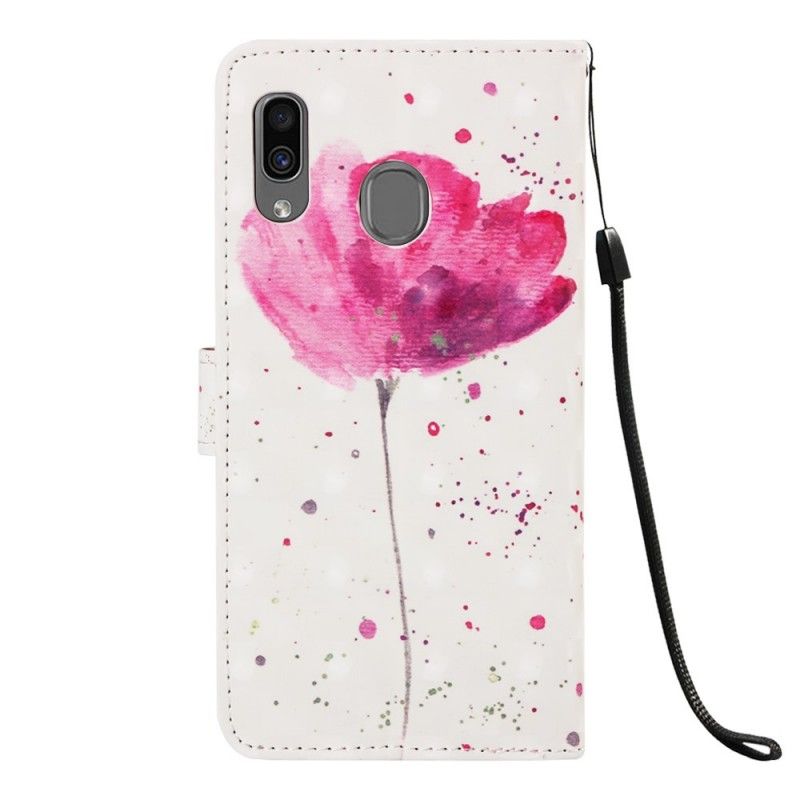 Leren Hoesje voor Samsung Galaxy A30 Aquarel Klaproos