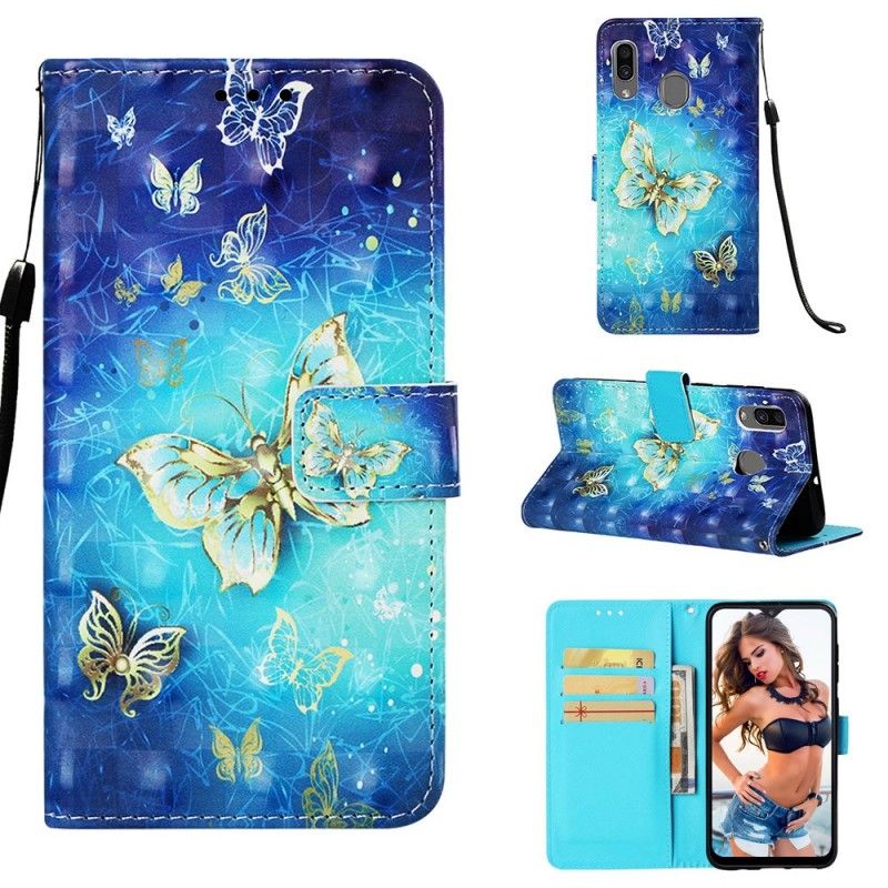 Leren Hoesje voor Samsung Galaxy A30 Gouden String Vlinders