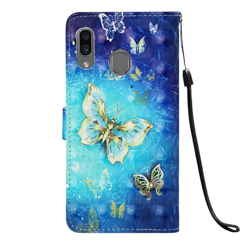 Leren Hoesje voor Samsung Galaxy A30 Gouden String Vlinders