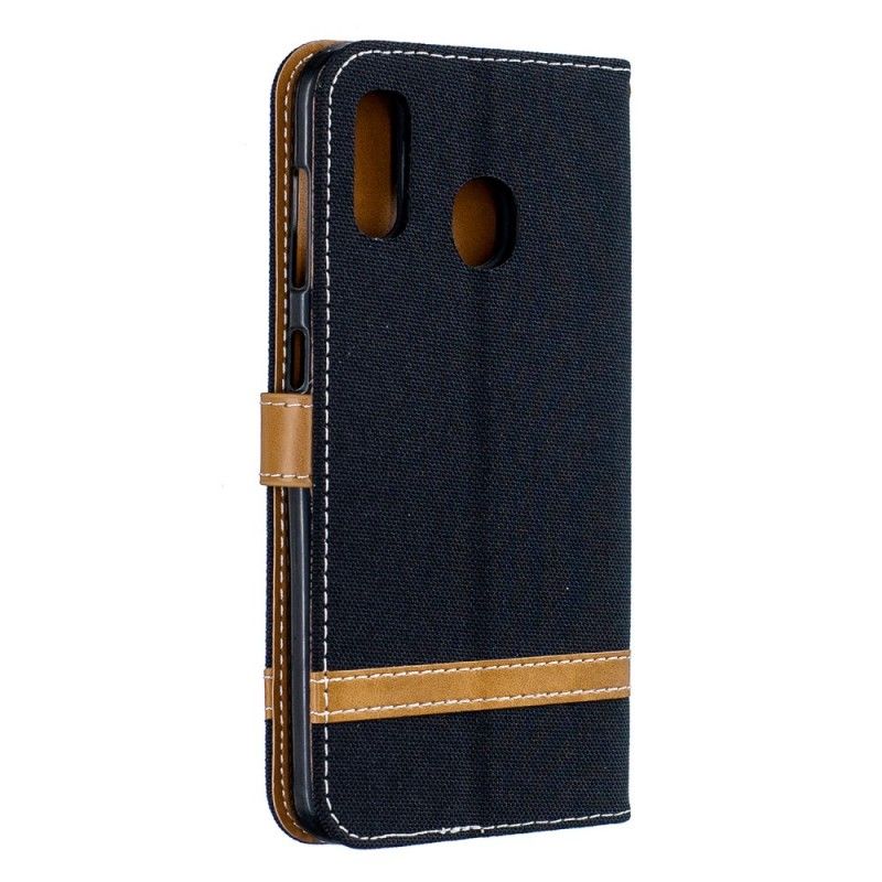 Leren Hoesje voor Samsung Galaxy A30 Grijs Zwart Stof En Leereffect