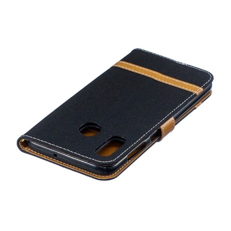 Leren Hoesje voor Samsung Galaxy A30 Grijs Zwart Stof En Leereffect