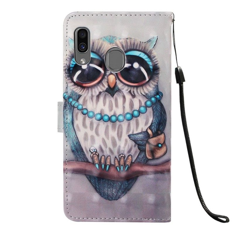 Leren Hoesje voor Samsung Galaxy A30 Juffrouw Uil Met String