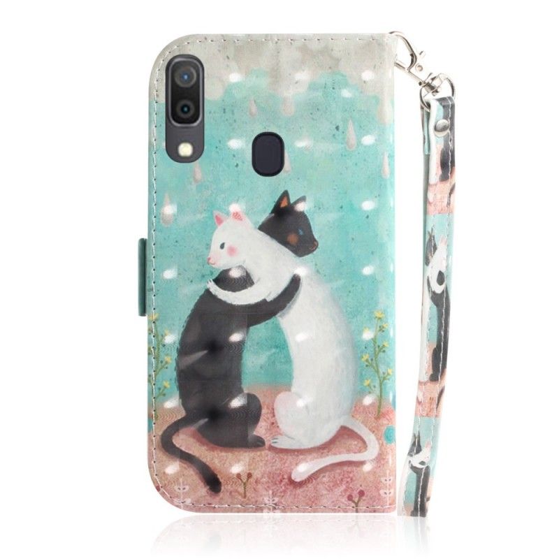 Leren Hoesje voor Samsung Galaxy A30 Kattenvriendjes Met String