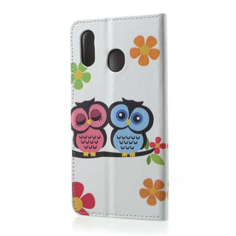 Leren Hoesje voor Samsung Galaxy A30 Paar Uilen